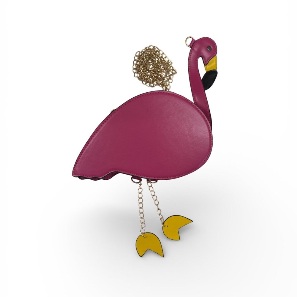 Flamingo Shaped 3D Crossbody Handbag/ Tropical Purse With Gold Chain Strap - NWT - Picture 3 of 9